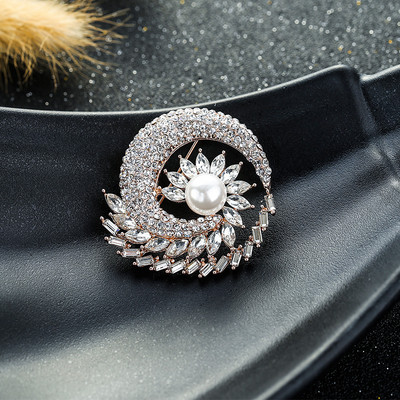 Xingyunday Fashion elegáns sötétkék/fehér kristály virágos bross nőknek Laday finom mikro burkolt cirkon ékszerek