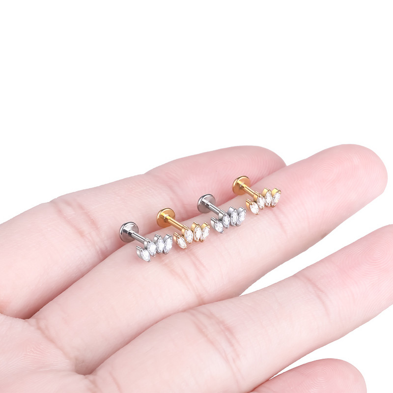 1PC Cristal de titan floare Piercing tragus ureche 16G Piercing cartilaj Stud Helix Bijuterii Conch Rook Lobe Cercei Labret Stud