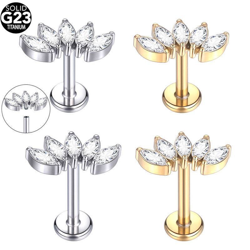1PC Cristal de titan floare Piercing tragus ureche 16G Piercing cartilaj Stud Helix Bijuterii Conch Rook Lobe Cercei Labret Stud