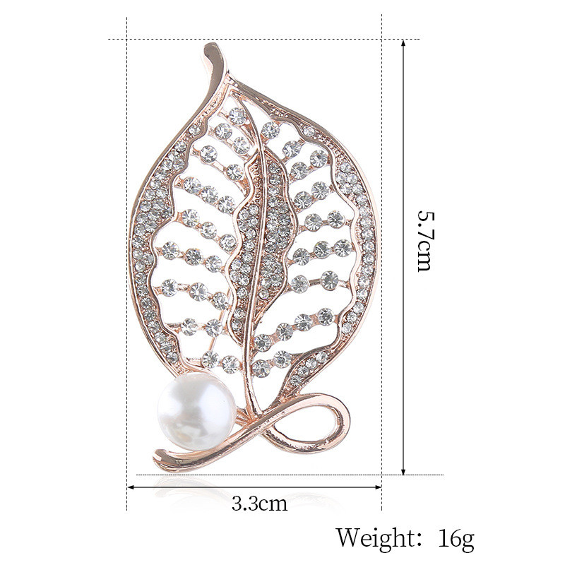 Broșă cu frunze cu strasuri scobite Bling perle simulate Ace pentru corsaj Toate se potrivesc Broșe Bisuteria Cadou cu ridicata pentru femei