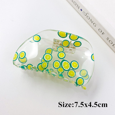 Moda coreeană Acrilic Transparent Imprimare Fructe Crab Clip De Păr Femei Geometric Gheare Păr Accesorii Fată Coada De Cal Agrafă