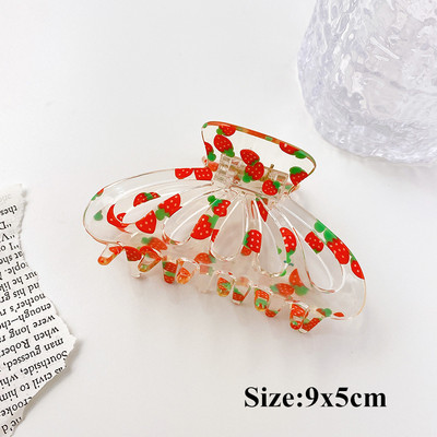 Moda coreeană Acrilic Transparent Imprimare Fructe Crab Clip De Păr Femei Geometric Gheare Păr Accesorii Fată Coada De Cal Agrafă