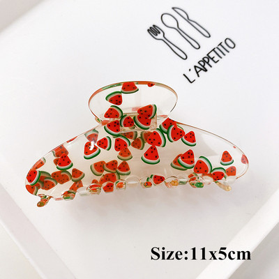 Moda coreeană Acrilic Transparent Imprimare Fructe Crab Clip De Păr Femei Geometric Gheare Păr Accesorii Fată Coada De Cal Agrafă