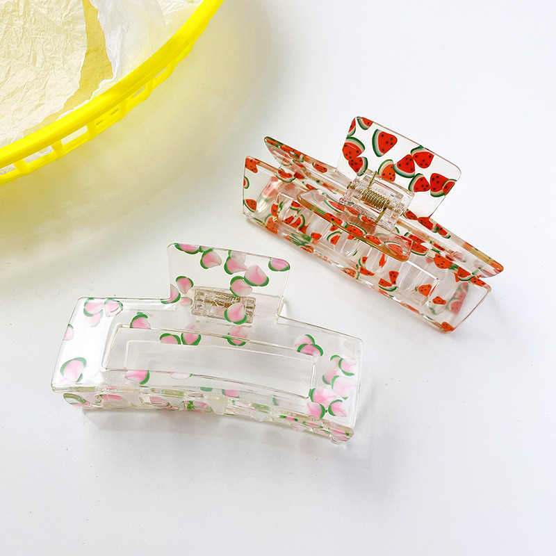 Moda coreeană Acrilic Transparent Imprimare Fructe Crab Clip De Păr Femei Geometric Gheare Păr Accesorii Fată Coada De Cal Agrafă