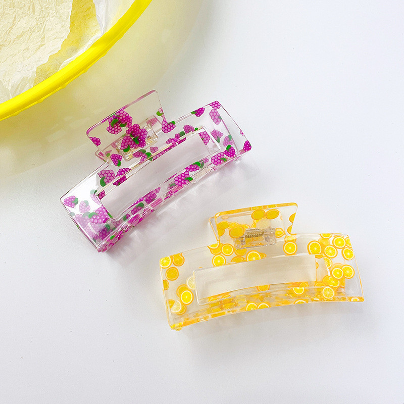 Moda coreeană Acrilic Transparent Imprimare Fructe Crab Clip De Păr Femei Geometric Gheare Păr Accesorii Fată Coada De Cal Agrafă