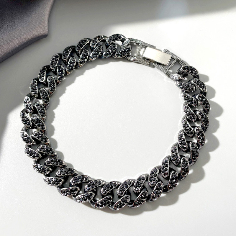 13mm strass negru cubanez cu lanț de gleznă brățară pentru femei bărbați hip hop gheață cubanez sandale desculțe bijuterii