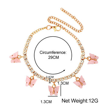 Нов дизайн Луксозна лъскава кристална верижка глезен за жени Сладка розова пеперуда гривна за глезен Летни плажни сандали Бижута за крака