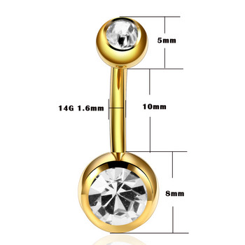 10PCS титанов кристален винт шпилка пръстен за пъп пиърсинг двоен скъпоценен камък Bohemia Ombligo Пръстени за пъп Дамски секси бижута за тяло 14G