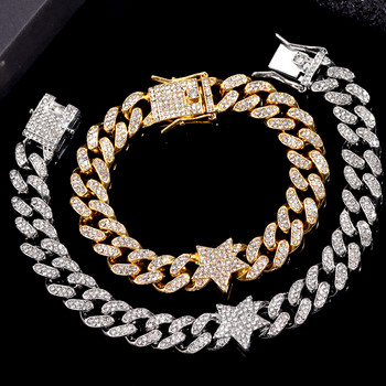 Fashion Iced Out Paved Rhinestone Star Cuban Glezens Гривна за жени Хип-хоп Bling Crystal Link Chain Anklet Крак Бижута за крака