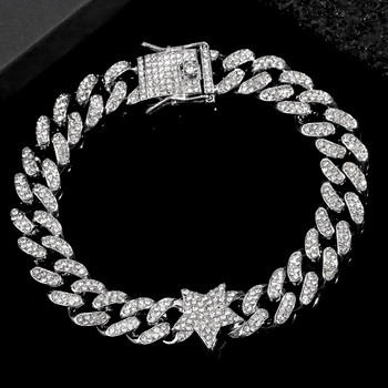 Fashion Iced Out Paved Rhinestone Star Cuban Glezens Гривна за жени Хип-хоп Bling Crystal Link Chain Anklet Крак Бижута за крака