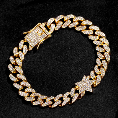 Brățară de gleznă cubaneză cu stea cu stras, pavată cu gheață, pentru femei, Hip Hop, cu lanț de zale de cristal, bijuterii pentru picior.