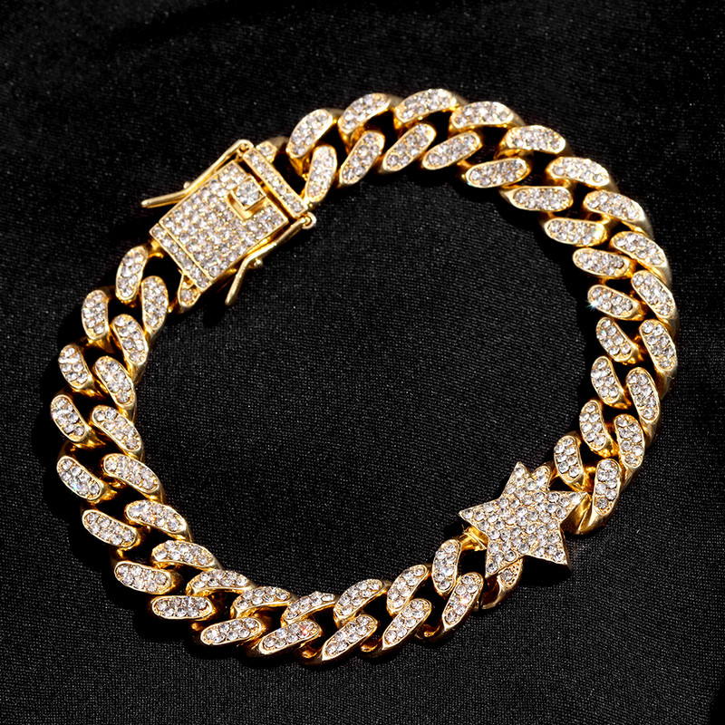 Brățară de gleznă cubaneză cu stea cu stras, pavată cu gheață, pentru femei, Hip Hop, cu lanț de zale de cristal, bijuterii pentru picior.