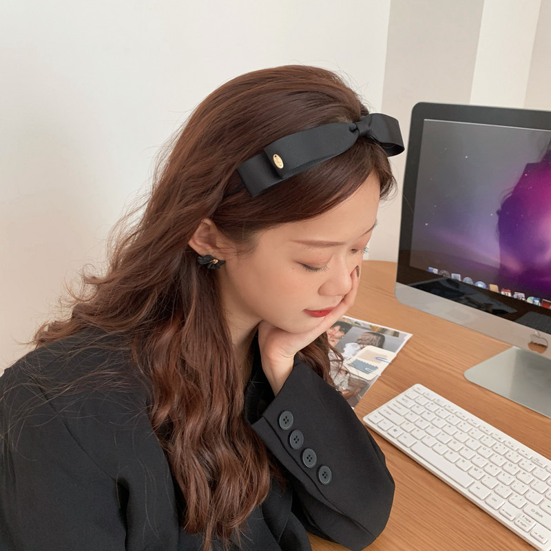 Moda 2021, negru, cu fundă nouă, accesorii pentru cap pentru femei, bentiță pentru fete, benzi de păr cu fundă vintage, bentita lată pentru accesorii de păr