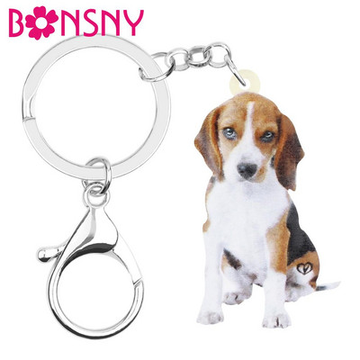 Bonsny Acrylic Lovely Beagles šunų raktų pakabukai Raktų pakabukas Saldūs gyvūnai Raktų pakabukai Papuošalai Moterims Vaikai Draugai Mada Gimtadienio dovana