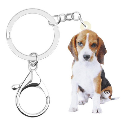Bonsny Acrilic Minunat Beagles Câine Breloc Breloc Breloc Animal Dulce Lanț Cheie Bijuterii Pentru Femei Copii Prieteni Moda Cadou de Ziua Nașterii