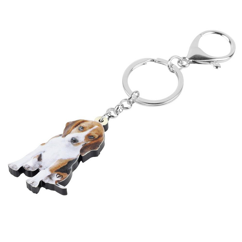 Bonsny Acrilic Minunat Beagles Câine Breloc Breloc Breloc Animal Dulce Lanț Cheie Bijuterii Pentru Femei Copii Prieteni Moda Cadou de Ziua Nașterii