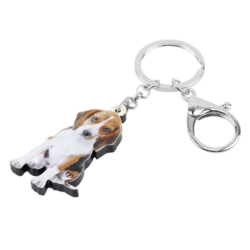 Bonsny Acrilic Minunat Beagles Câine Breloc Breloc Breloc Animal Dulce Lanț Cheie Bijuterii Pentru Femei Copii Prieteni Moda Cadou de Ziua Nașterii