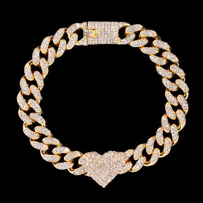 Hip Hop Bling Strass Inimă Cuban Link Lanț de gleznă pentru femei Vară Plaja Cristal Bratara glezna Desculț Bijuterii de lux
