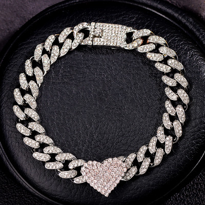 Hip Hop Bling Strass Inimă Cuban Link Lanț de gleznă pentru femei Vară Plaja Cristal Bratara glezna Desculț Bijuterii de lux