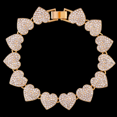 Hip Hop Bling Strass Inimă Cuban Link Lanț de gleznă pentru femei Vară Plaja Cristal Bratara glezna Desculț Bijuterii de lux