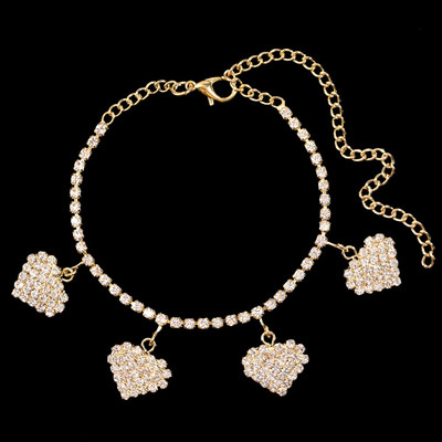Hip Hop Bling Strass Inimă Cuban Link Lanț de gleznă pentru femei Vară Plaja Cristal Bratara glezna Desculț Bijuterii de lux