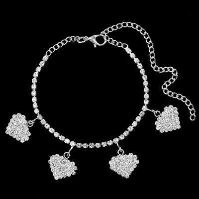 Hip Hop Bling Strass Inimă Cuban Link Lanț de gleznă pentru femei Vară Plaja Cristal Bratara glezna Desculț Bijuterii de lux