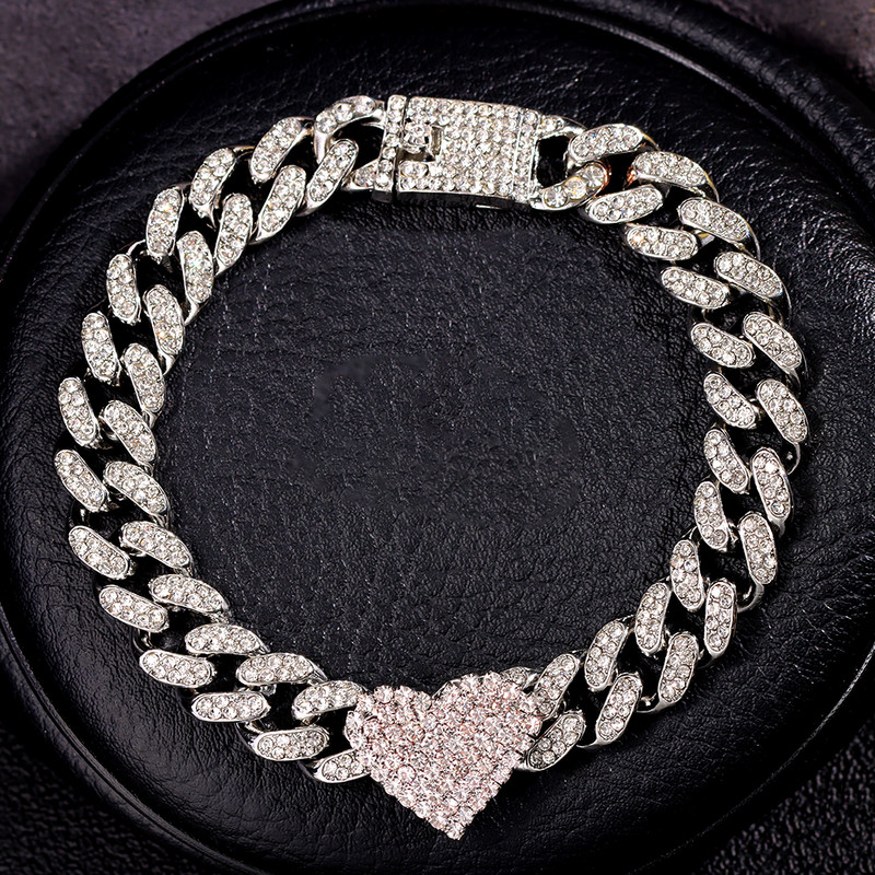 Hip Hop Bling Strass Inimă Cuban Link Lanț de gleznă pentru femei Vară Plaja Cristal Bratara glezna Desculț Bijuterii de lux