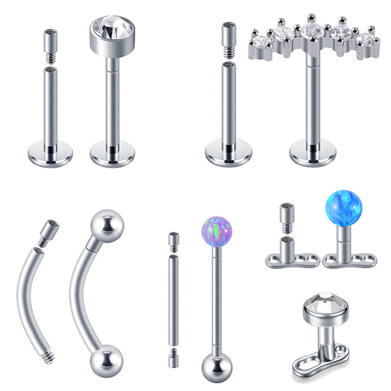 1PC Titan Extensie Gauge Post pentru Labret Cercei Limba Barbell Sprancene Dermal Anchor Piercing 14G 16G Tije de extensie Pin