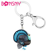 BONSNY Ziua Recunoștinței, acrilic, drăguț, albastru, curcan, brelocuri cu pui, geantă la modă, breloc pentru mașină, inel, bijuterii pentru femei, fete, cadou pentru adolescenți