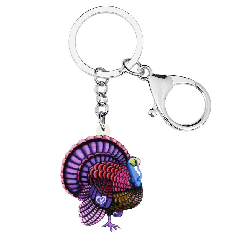 BONSNY Ziua Recunoștinței, acrilic, drăguț, albastru, curcan, brelocuri cu pui, geantă la modă, breloc pentru mașină, inel, bijuterii pentru femei, fete, cadou pentru adolescenți