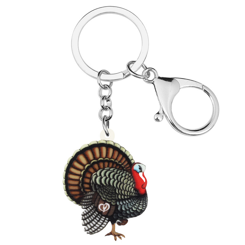 BONSNY Ziua Recunoștinței, acrilic, drăguț, albastru, curcan, brelocuri cu pui, geantă la modă, breloc pentru mașină, inel, bijuterii pentru femei, fete, cadou pentru adolescenți