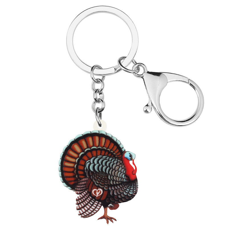 BONSNY Ziua Recunoștinței, acrilic, drăguț, albastru, curcan, brelocuri cu pui, geantă la modă, breloc pentru mașină, inel, bijuterii pentru femei, fete, cadou pentru adolescenți