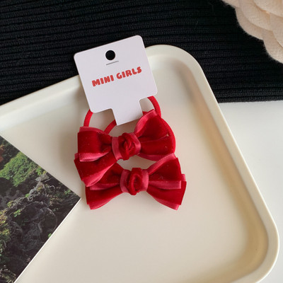 2 бр./лот Новогодишна червена серия Еластични ленти за коса с панделка Държачи за конска опашка Гумени кадифени въжета за коса за момиче