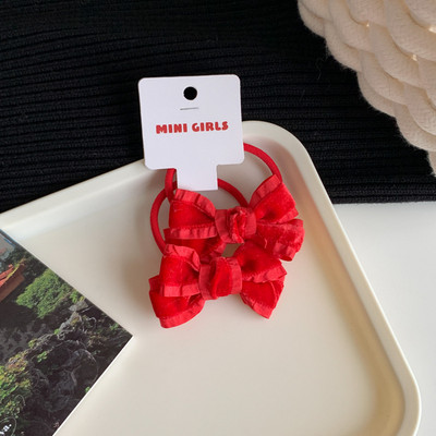 2 бр./лот Новогодишна червена серия Еластични ленти за коса с панделка Държачи за конска опашка Гумени кадифени въжета за коса за момиче