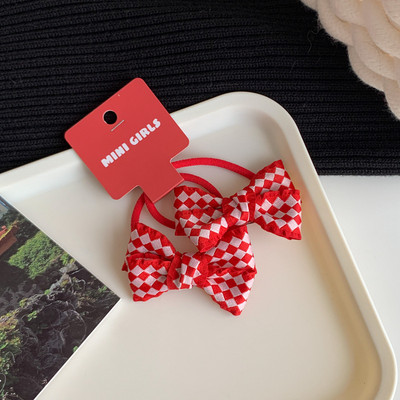 2 бр./лот Новогодишна червена серия Еластични ленти за коса с панделка Държачи за конска опашка Гумени кадифени въжета за коса за момиче