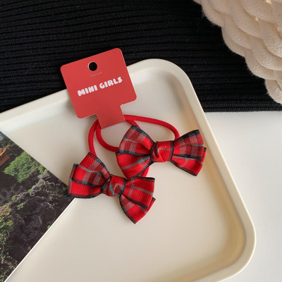 2 бр./лот Новогодишна червена серия Еластични ленти за коса с панделка Държачи за конска опашка Гумени кадифени въжета за коса за момиче