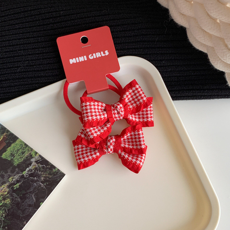 2 бр./лот Новогодишна червена серия Еластични ленти за коса с панделка Държачи за конска опашка Гумени кадифени въжета за коса за момиче