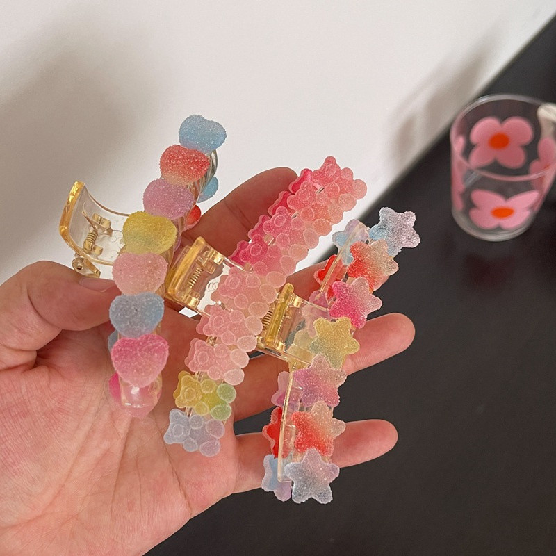 Gradient de vară 2022, de culoarea bomboanelor, ursuleț, inimă, agrafă de păr pentru fetiță, inimă, gheare de păr, moda coreeană, accesorii de păr pentru femei