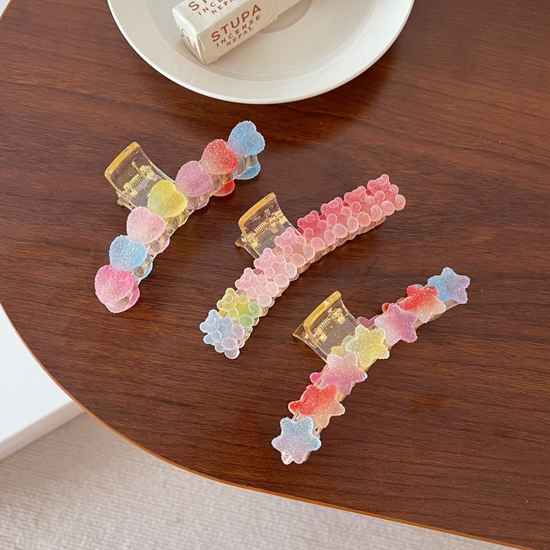 Gradient de vară 2022, de culoarea bomboanelor, ursuleț, inimă, agrafă de păr pentru fetiță, inimă, gheare de păr, moda coreeană, accesorii de păr pentru femei