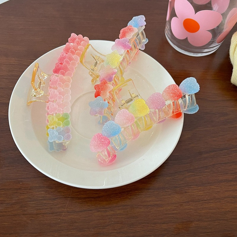 Gradient de vară 2022, de culoarea bomboanelor, ursuleț, inimă, agrafă de păr pentru fetiță, inimă, gheare de păr, moda coreeană, accesorii de păr pentru femei