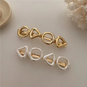 FFLACELL Korea Geometric Irregular Имитация на перла Метални щипки за коса за жени Temperamenet Фиби за коса Зимни аксесоари за коса