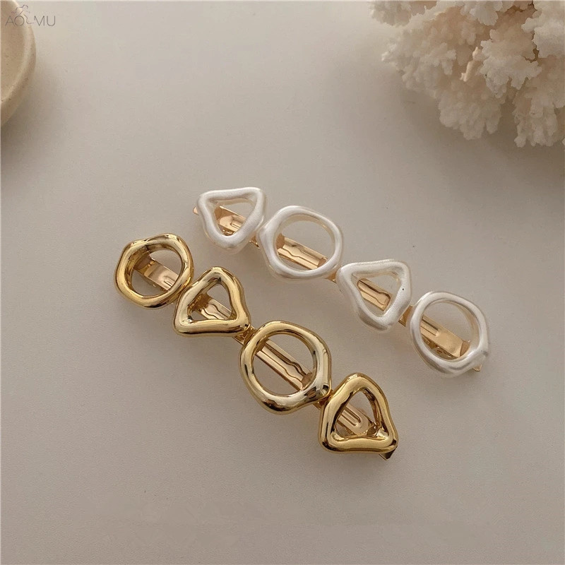 FFLACELL Korea Geometric Irregular Имитация на перла Метални щипки за коса за жени Temperamenet Фиби за коса Зимни аксесоари за коса