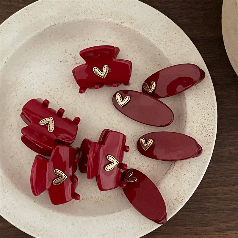 Anul Nou Red Girl Cute Love Gheare pentru Păr Mini Clip Lateral Acrilic Agraf Oval Agrafă Accesorii Păr Femei