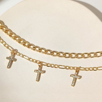 Пънк златист цвят Crystal Cross Glezens Гривна за жени Проста метална връзка верига Anklet Летни плажни сандали на крака Крак Бижута