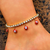 Lanț de picior cu strasuri hip hop, mărgele de ochi rău, brățară de gleznă pentru femei, cristal de tenis, gleznă, sandale de plajă, bijuterii