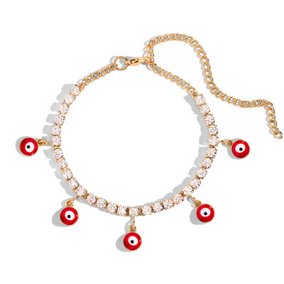 Lanț de picior cu strasuri hip hop, mărgele de ochi rău, brățară de gleznă pentru femei, cristal de tenis, gleznă, sandale de plajă, bijuterii