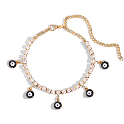 Lanț de picior cu strasuri hip hop, mărgele de ochi rău, brățară de gleznă pentru femei, cristal de tenis, gleznă, sandale de plajă, bijuterii