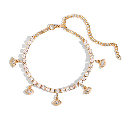 Lanț de picior cu strasuri hip hop, mărgele de ochi rău, brățară de gleznă pentru femei, cristal de tenis, gleznă, sandale de plajă, bijuterii