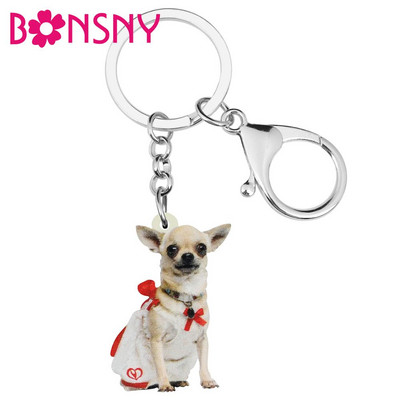 Bonsny Acrylic Sweet Chihuahua Μπρελόκ για σκύλους Μπρελόκ Χαριτωμένο κατοικίδιο ζώο Κόσμημα με μπρελόκ για γυναίκες Παιδιά Έφηβοι Νεωτερισμός Γούρια δώρου