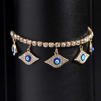 Bling Rhinestone Evil Eyes висулка Гривна за глезен за жени Плажни боси кристални тенис верига Модни бижута за крака